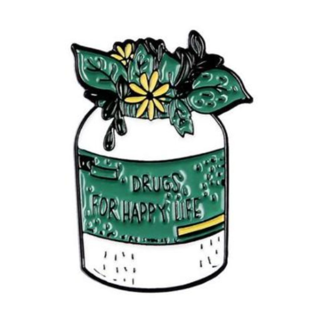 Plant Medicine Enamel Pin "Drugs For Happy Life" Novelty Gift